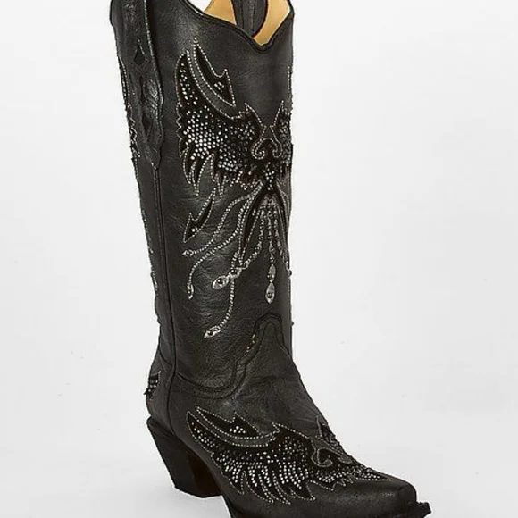 Corral Eagle Rhinestone and Stud Cut-Out leather Black/ Silver Cowgirl size 9.5 - Picture 1 of 14
